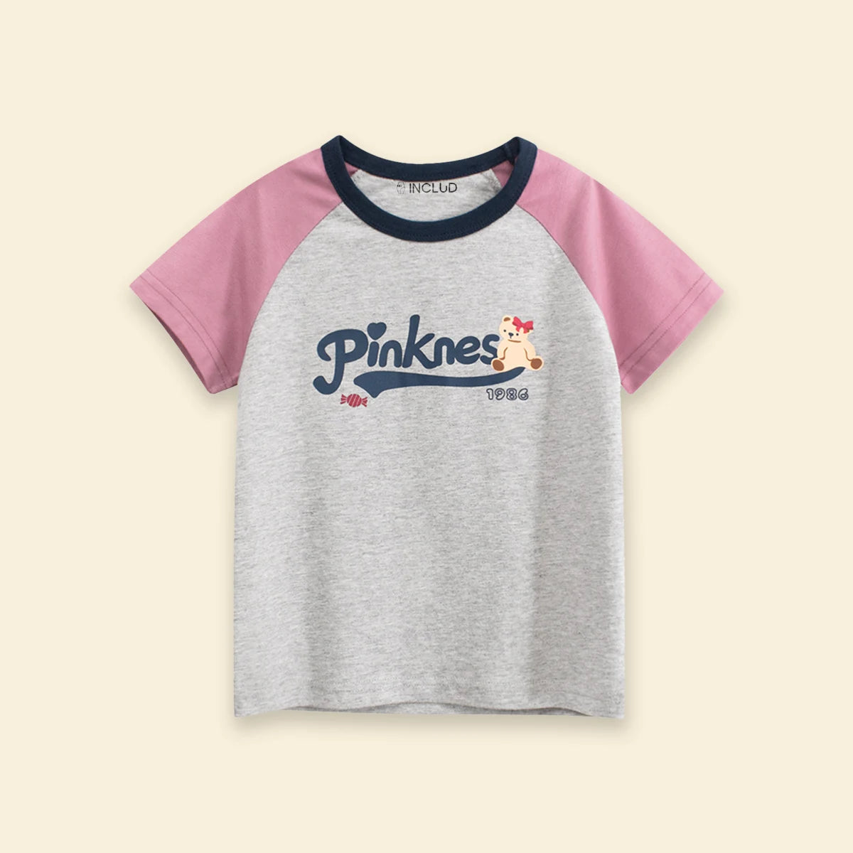 Girls Pink Typographic Print Raglan Sleeve T-Shirt Tshirts
