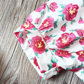 Girls Pink Floral Print Peplum Top With Cropped Pants Set Sets