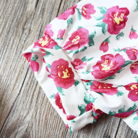 Girls Pink Floral Print Peplum Top With Cropped Pants Set Sets