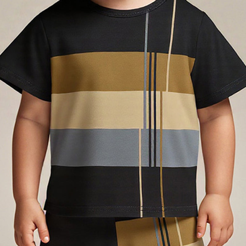 Boys Black Stripes Print Short Sleeve T-Shirt With Shorts Set 2 pc. Sets
