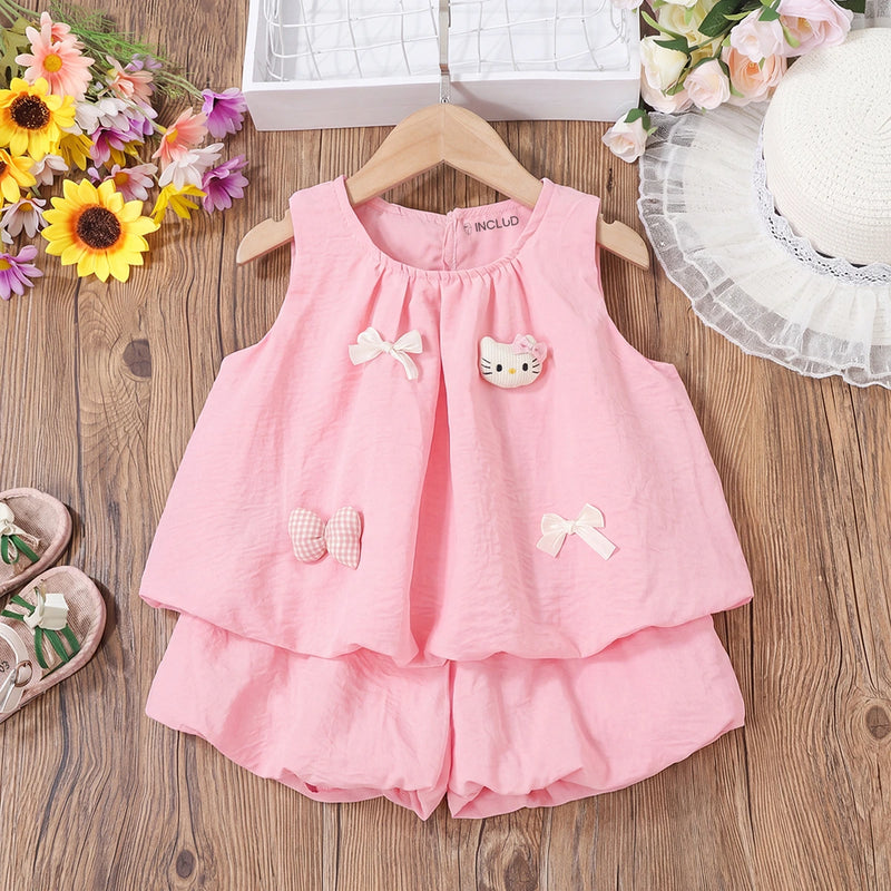 Girls Light Pink Kitty Applique Sleeveless Top With Shorts Sets 2 pc. Sets Light Pink 1-2 Y