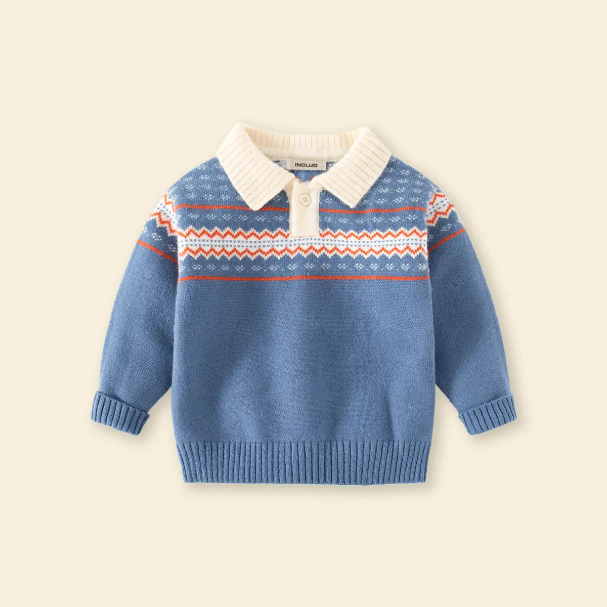 Boys Blue Polo Sweater With Self-Design Jacquard Pattern Sweaters & Cardigans