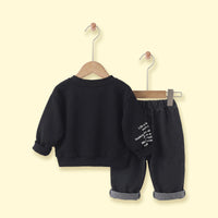 Boys Black Typographic Sweatshirt With Denim Pants Sets 2 pc. Sets