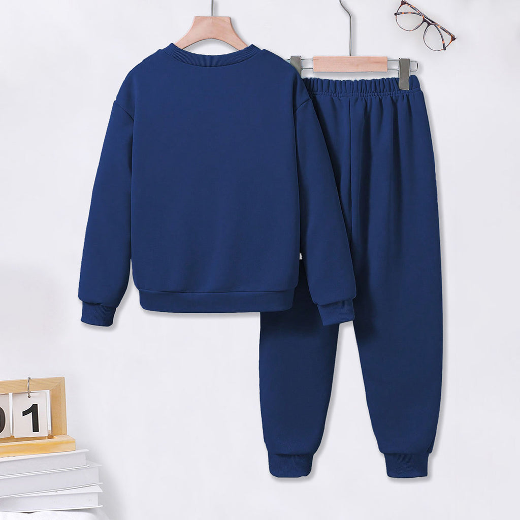 Boys Blue Typographic Printed Sweatshirt With Sling Bag & Jogger Sets Sets