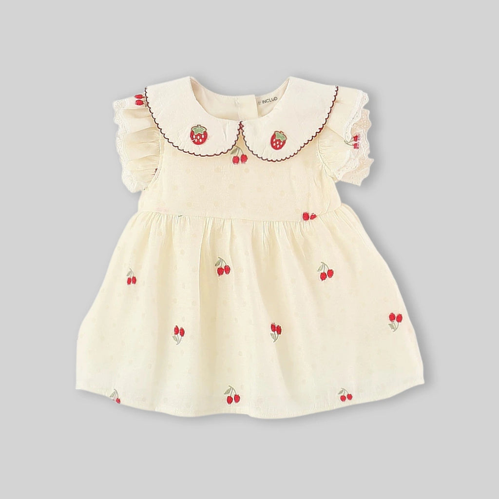 Girls Apricot Cherry Print Fit & Flare Casual Dress Casual Dresses