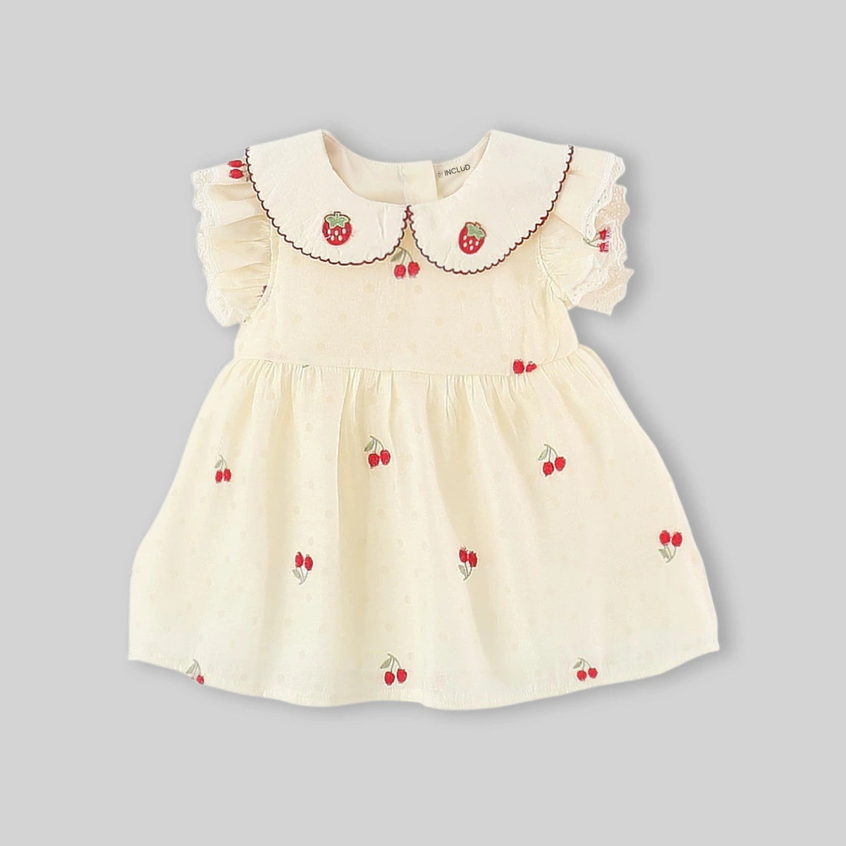 Girls Apricot Cherry Print Fit & Flare Casual Dress Casual Dresses