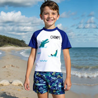 Boys Blue Graphics Short Sleeves T-Shirt & Shorts Swimsuit Sets Sets