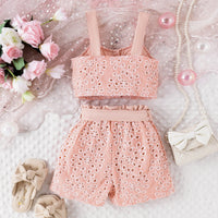 Girls Pink Eyelet Embroidered Sleeveless Top With Shorts Sets 2 pc. Sets