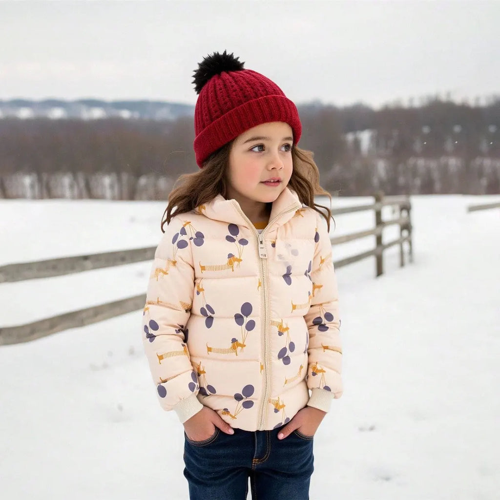 Girls Apricot Printed Long Sleeves Zip-up Jacket With Bear Ears Hood Coats & Jackets