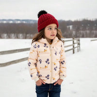 Girls Apricot Printed Long Sleeves Zip-up Jacket With Bear Ears Hood Coats & Jackets
