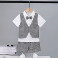 Boys Black Check Waist Coat With Polo T-Shirt And Shorts Set 3 pc. Sets Black 3-4 Y