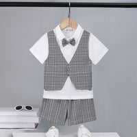 Boys Black Check Waist Coat With Polo T-Shirt And Shorts Set 3 pc. Sets Black 3-4 Y