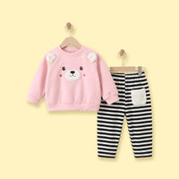 Girls Pink Graphic Sweatshirt With Striped Pants Sets Sets Pink 1-2 Y
