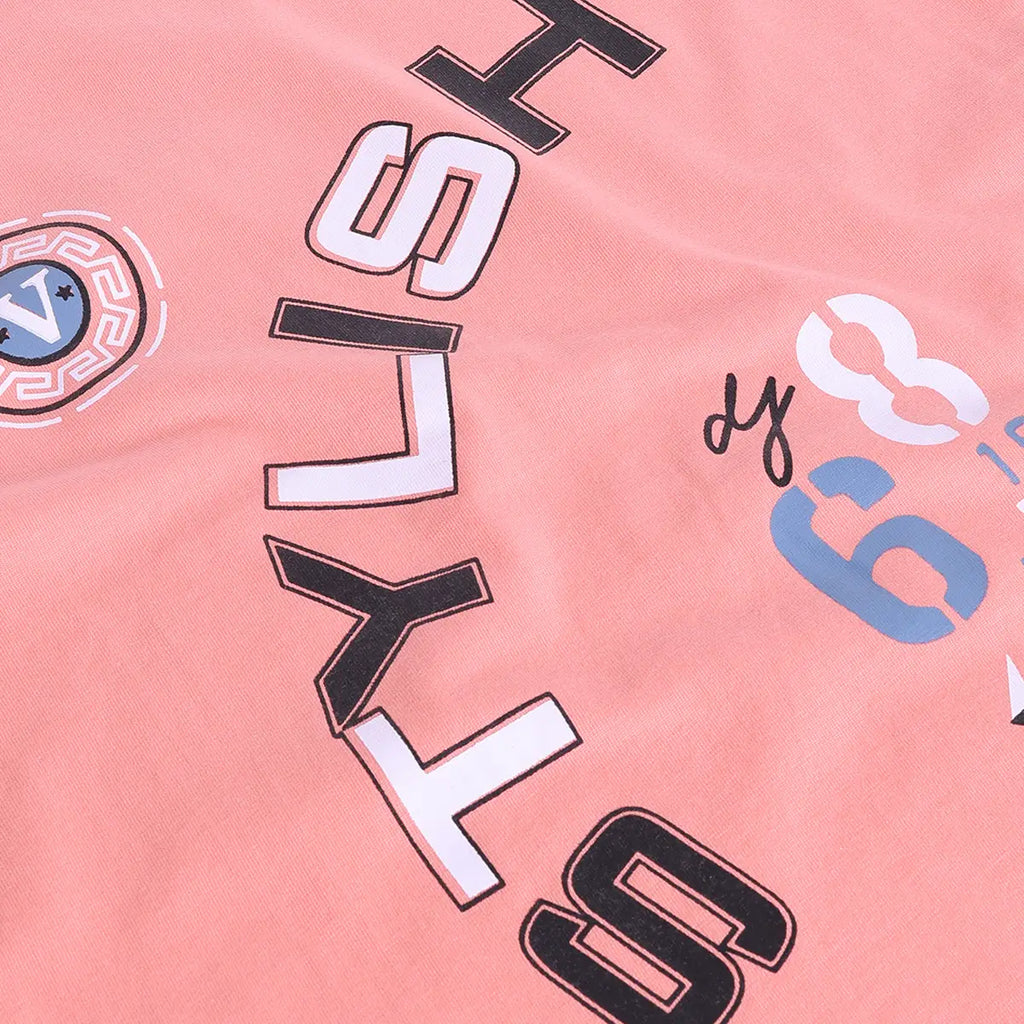 Boys Pink Graphics Print Short Sleeve T-Shirt With Elasticated Pants Sets Sets