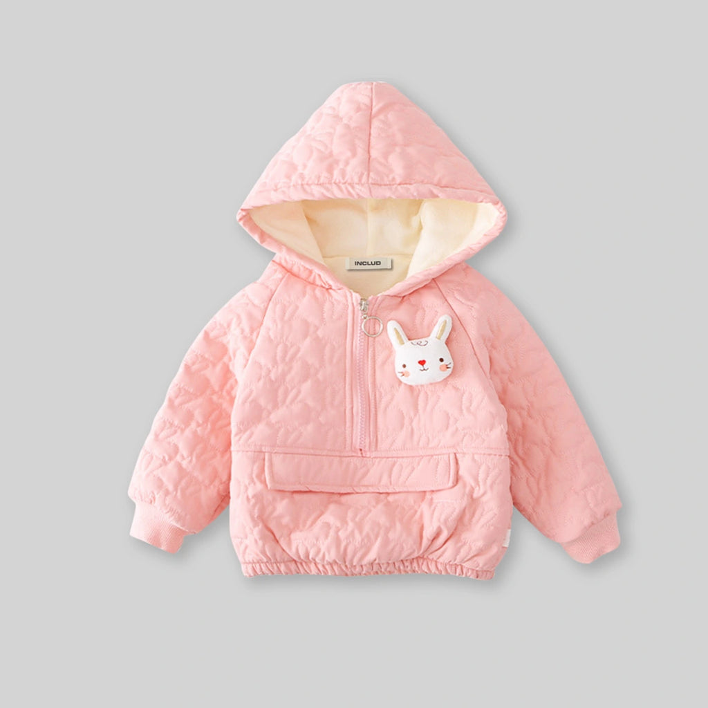 Girls Light Pink Rabbit Design Quilted Hoodie With Jogger Co-ord Sets Sets