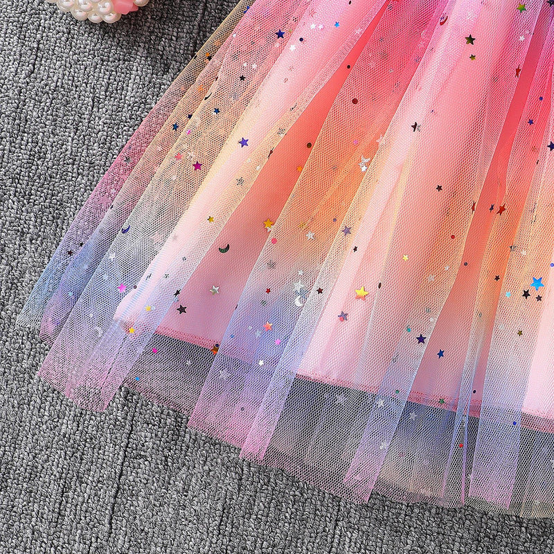 Girls Blue Star Foil Print Flutter Sleeve Fit & Flare Dress Casual Dresses