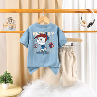 Boys Blue Graphics Short Sleeve T-Shirt With Elasticated Shorts Sets 2 pc. Sets