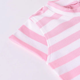 Girls Pink Stripe T-Shirt With Heart Embroidered Dungaree Sets 2 pc. Sets