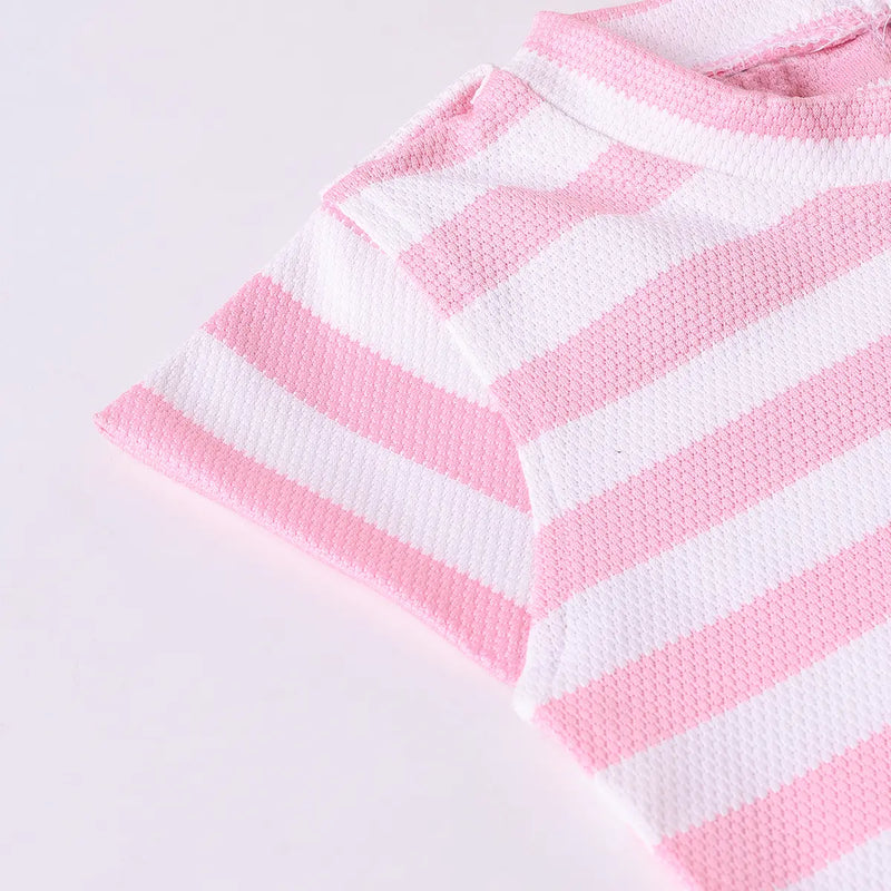 Girls Pink Stripe T-Shirt With Heart Embroidered Dungaree Sets 2 pc. Sets