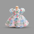 Girls Floral Print Puff Sleeves Party Dress Party Dresses Green 1-2 Y 