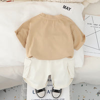 Boys Khaki Graphic Bear Printed T-Shirt With Cargo Shorts Set 2 pc. Sets