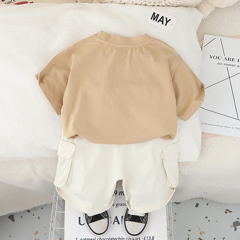 Boys Khaki Graphic Bear Printed T-Shirt With Cargo Shorts Set 2 pc. Sets
