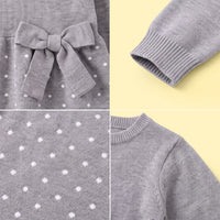 Girls Grey Polka Dot Print Knitted Fit & Flare Dress Casual Dresses
