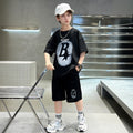 Boys Black Star Printed Summer Oversized T-Shirt With Shorts Set 2 pc. Sets