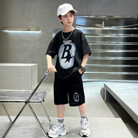 Boys Black Star Printed Summer Oversized T-Shirt With Shorts Set 2 pc. Sets