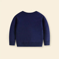 Boys Navy Blue Sweater With Self-Design Christmas Reindeer Pattern Sweaters & Cardigans