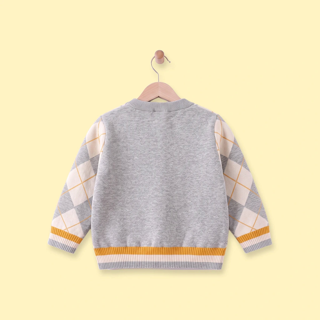 Boys Grey Diamond Jacquard Long Sleeve Sweater Sweaters & Cardigans