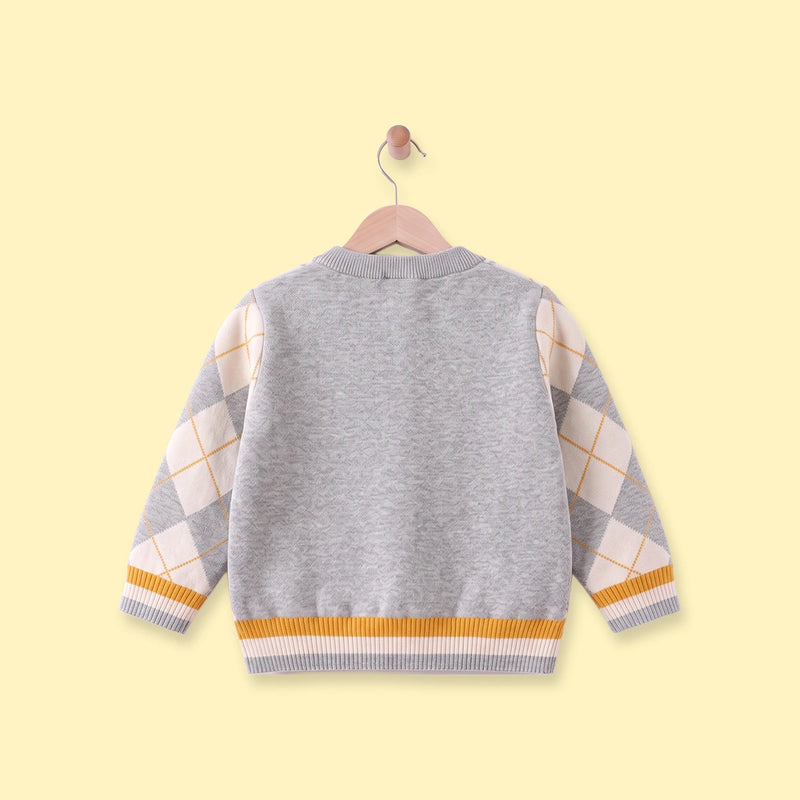 Boys Grey Diamond Jacquard Long Sleeve Sweater Sweaters & Cardigans