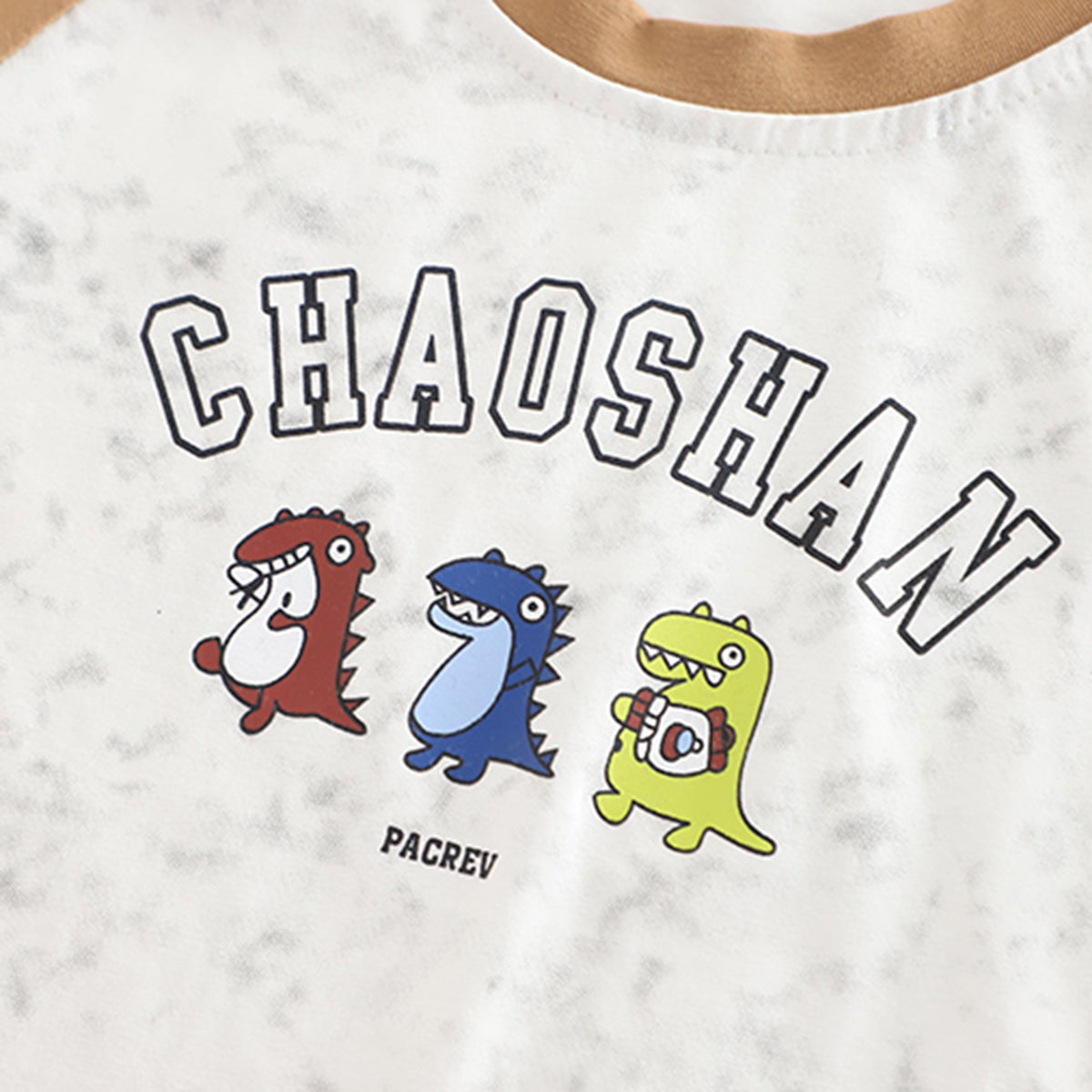Boys Light Brown Raglan Sleeves Dinosaur Printed T-Shirt With Shorts Set 2 pc. Sets