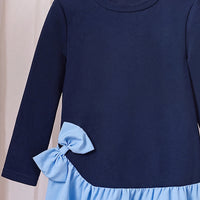 Girls Navy Blue Long Sleeve Drop-Waist Dress Casual Dresses