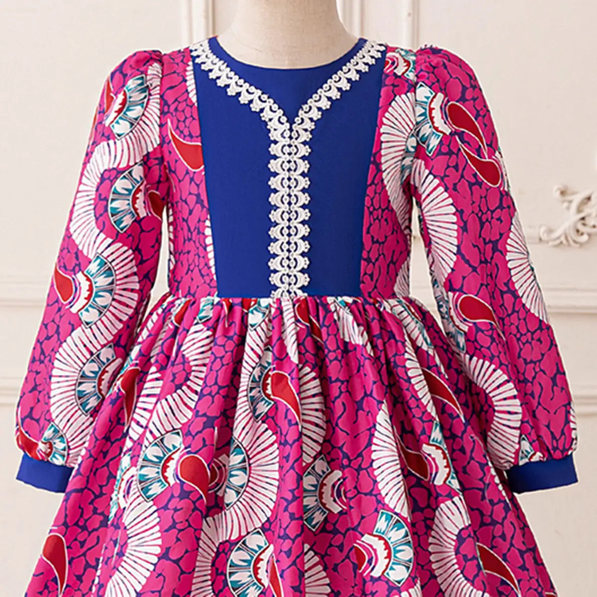 Girls Pink Paisley Print Fit & Flare Dress With Long Sleeves Casual Dresses