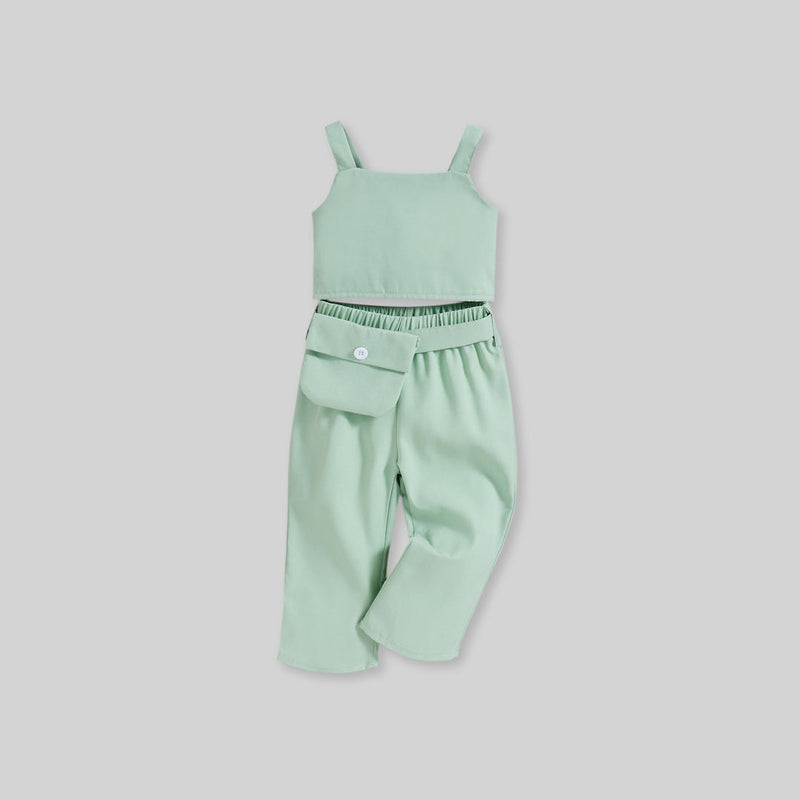 Girls Camisole Top With Elasticated Pants & Belted Bag 3 pc. Sets   