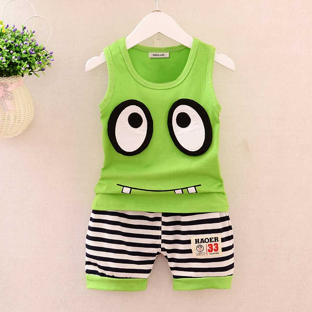 Boys Printed Vest With Striped Shorts Set