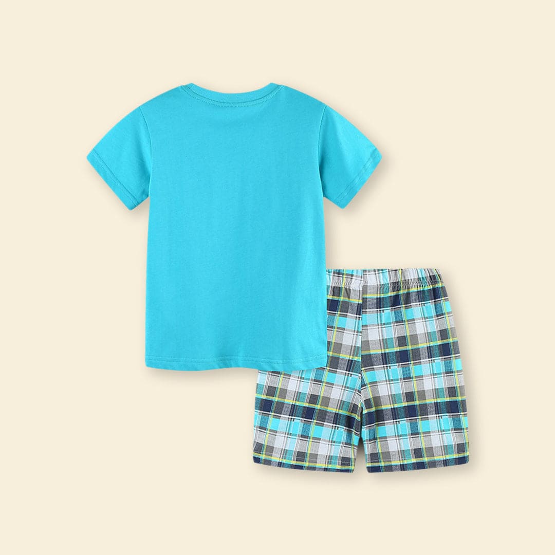 Boys Crocodile Print T-Shirt With Checkered Shorts Set Sets   
