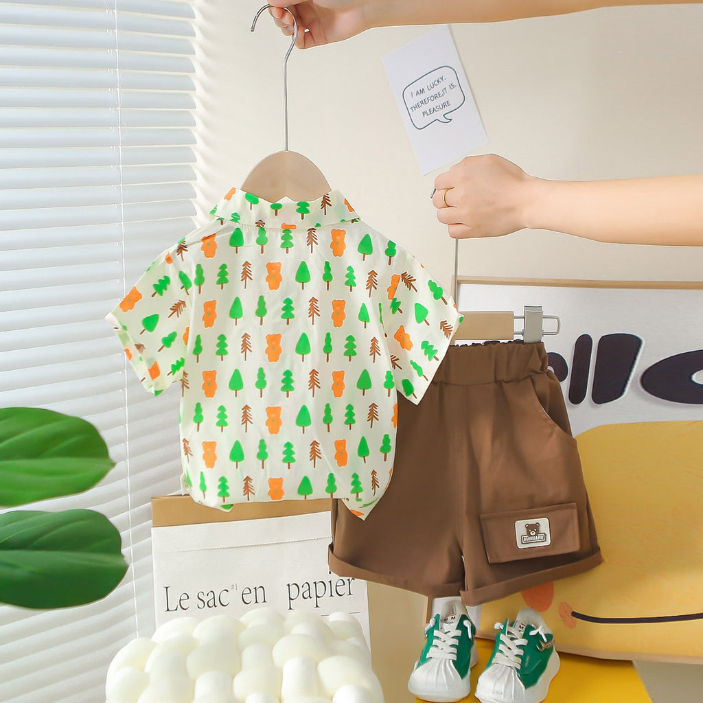 Boys Off White Printed Short Sleeves Shirt With Shorts Set 2 pc. Sets