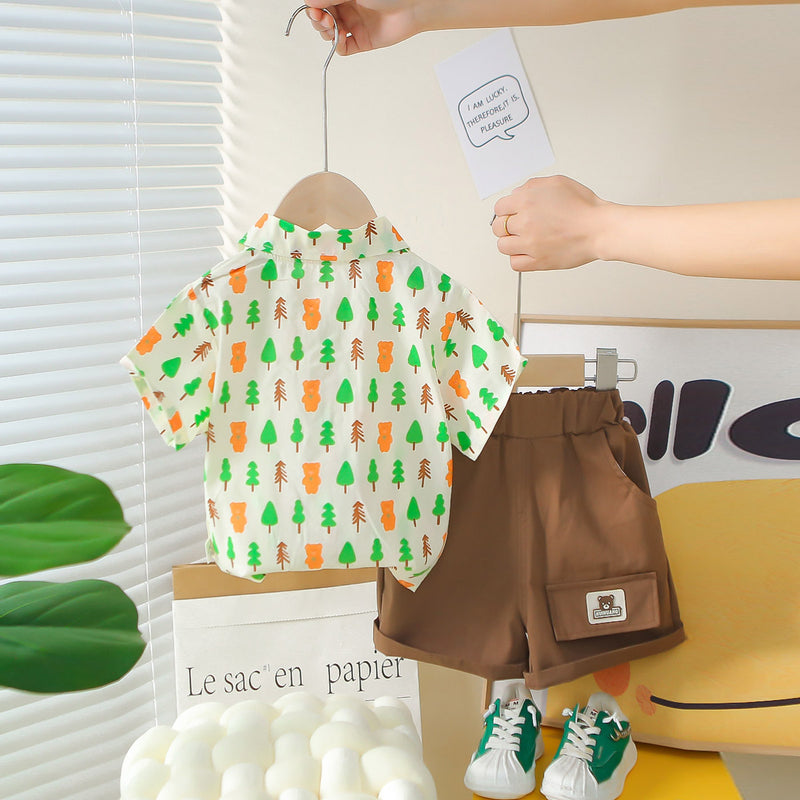 Boys Off White Printed Short Sleeves Shirt With Shorts Set 2 pc. Sets