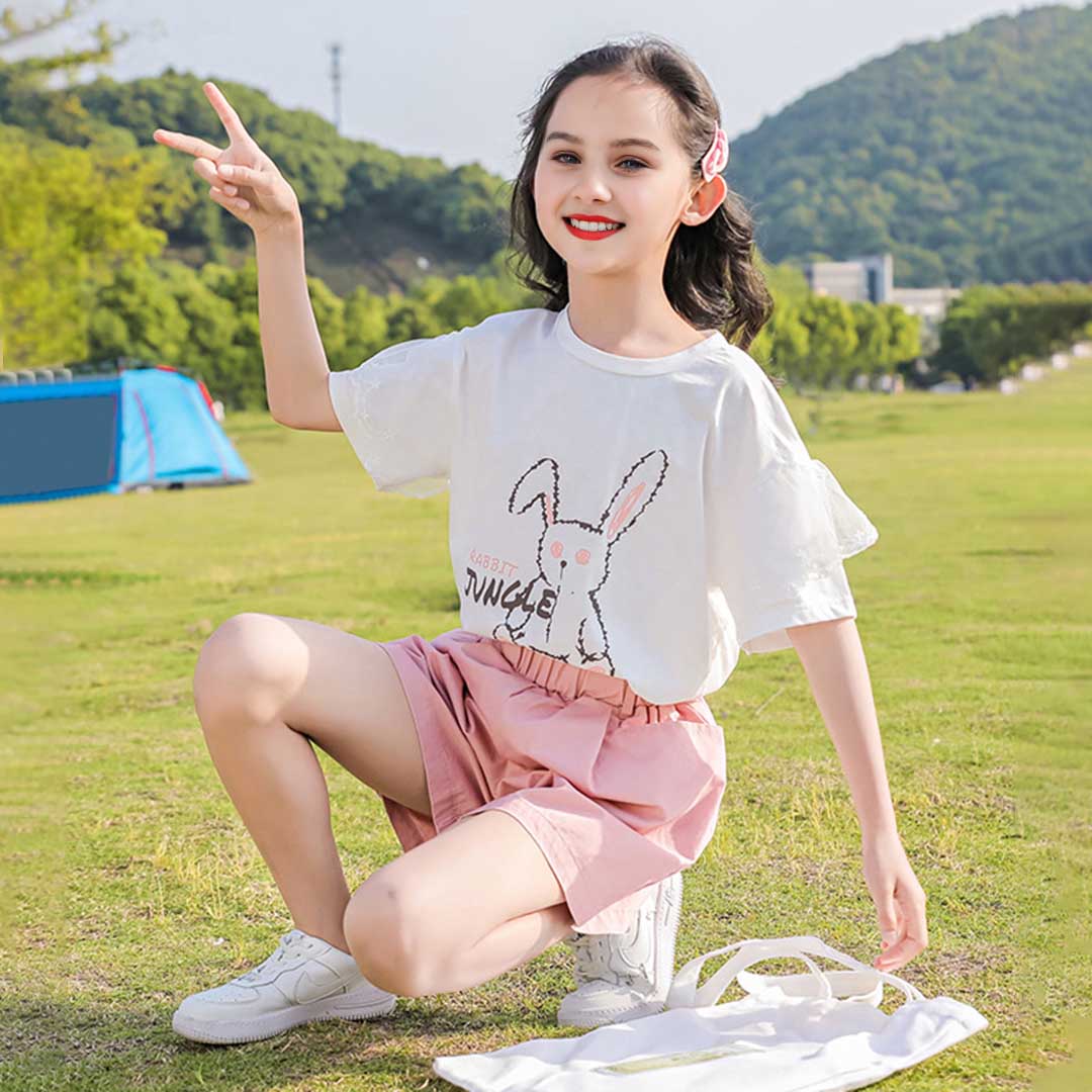 Girls Rabbit Graphic T-Shirt With Shorts Set 2 pc. Sets   