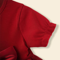 Girls Red Solid Layered Ruffle Dress With Bow Casual Dresses