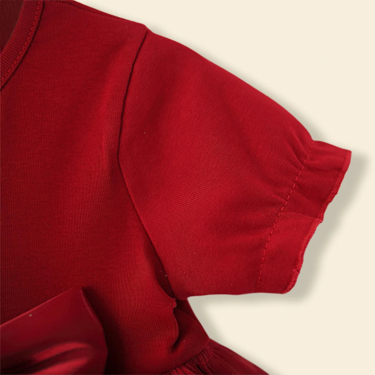 Girls Red Solid Layered Ruffle Dress With Bow Casual Dresses