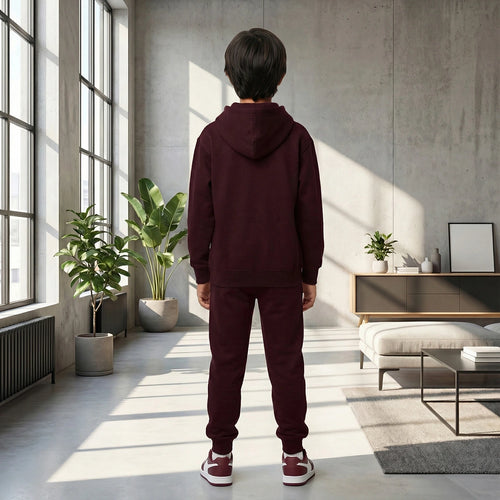 Boys Maroon K-Pop Star Graphics Hoodie With Jogger Co-ord Sets Sets