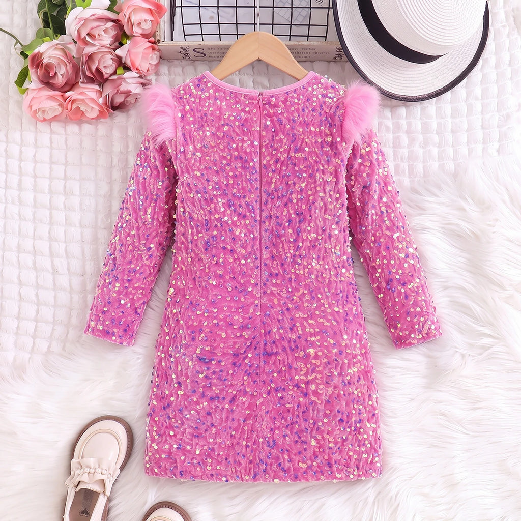 Girls Pink Sequin Embellished Partywear Dress Casual Dresses