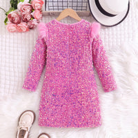 Girls Pink Sequin Embellished Partywear Dress Casual Dresses