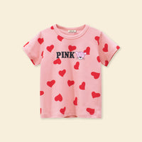 Girls Heart Print Short Sleeves T-shirt Tshirts   