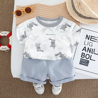 Boys Light Grey Crocodile Printed Short Sleeve T-Shirt With Elasticated Shorts Sets 2 pc. Sets Light Grey 1-2 Y