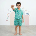 Boys Green Floral Printed Short Sleeve Shirt With Elasticated Shorts Sets Sets Green 6-9 M