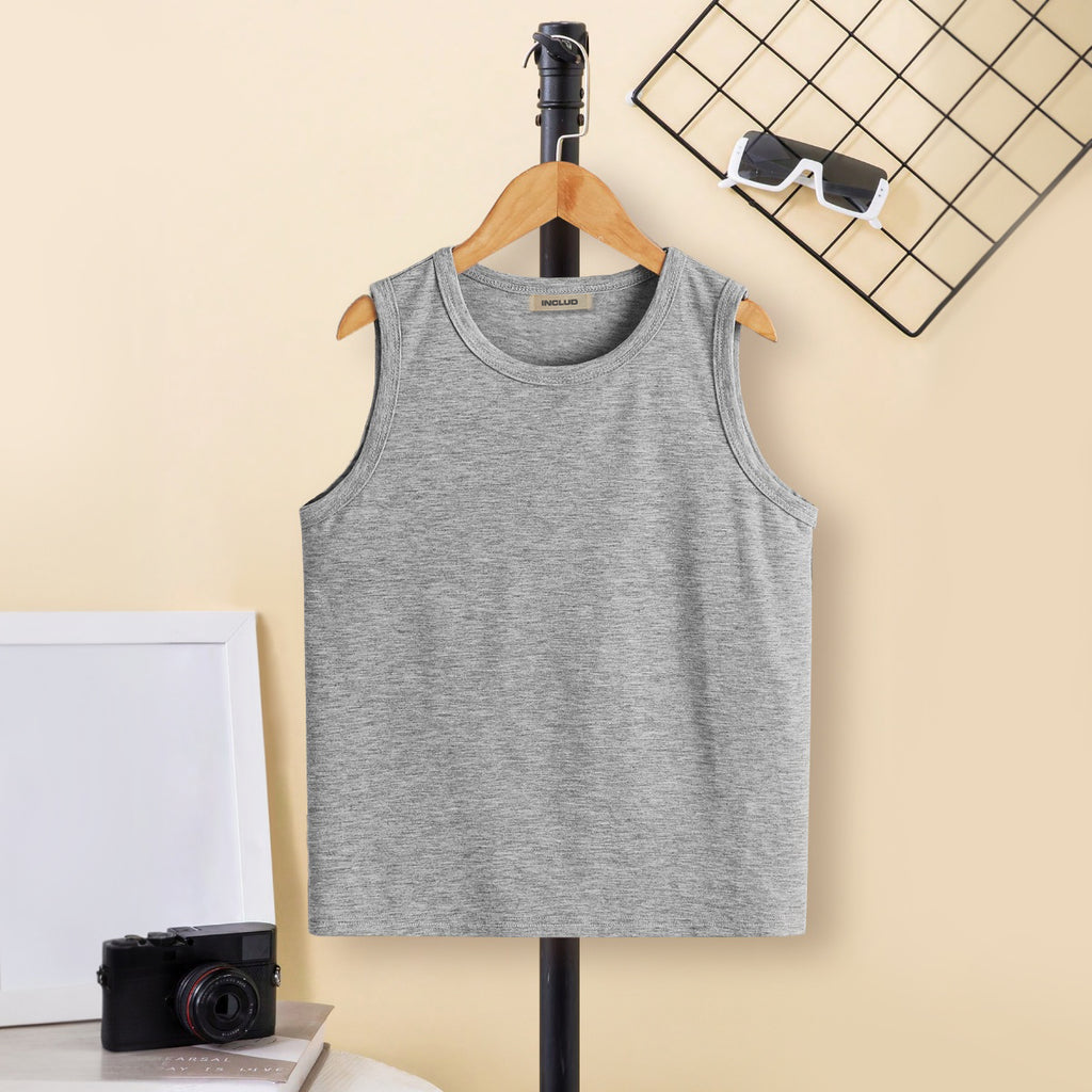 Boys Multicolor Solid Sleeveless Vests ( Pack Of 3 ) Tshirts